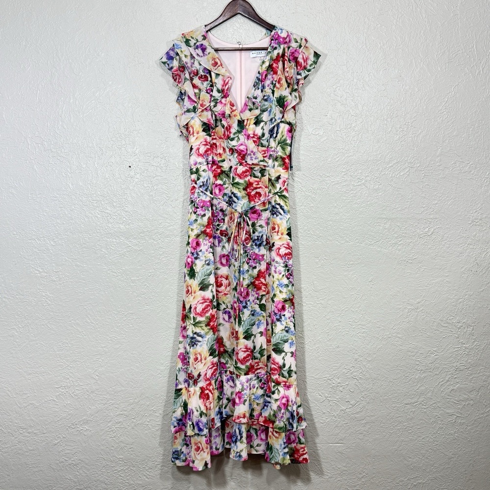 Maison Tara Maxi Dress 16 Chiffon Watercolor Floral Garden Party Romantic Tiered
